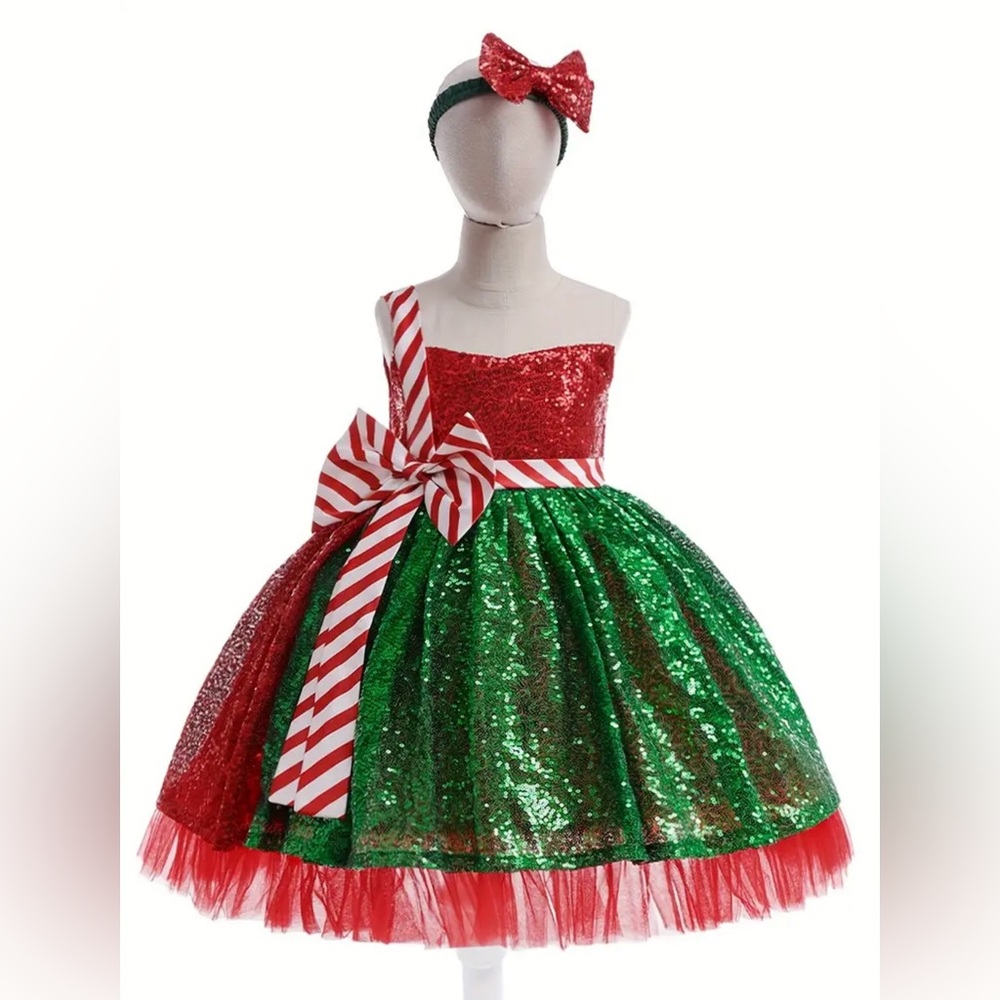 Christmas Red and Green Sequence Christmas Holiday Party Dress